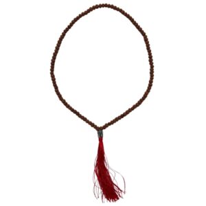 Mala ketting Rhudraksha boeddha hoofd rode kwast 25 cm