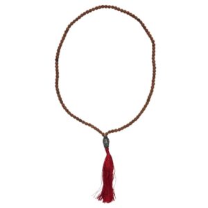 Mala ketting Rhudraksha boeddha hoofd rode kwast 35 cm